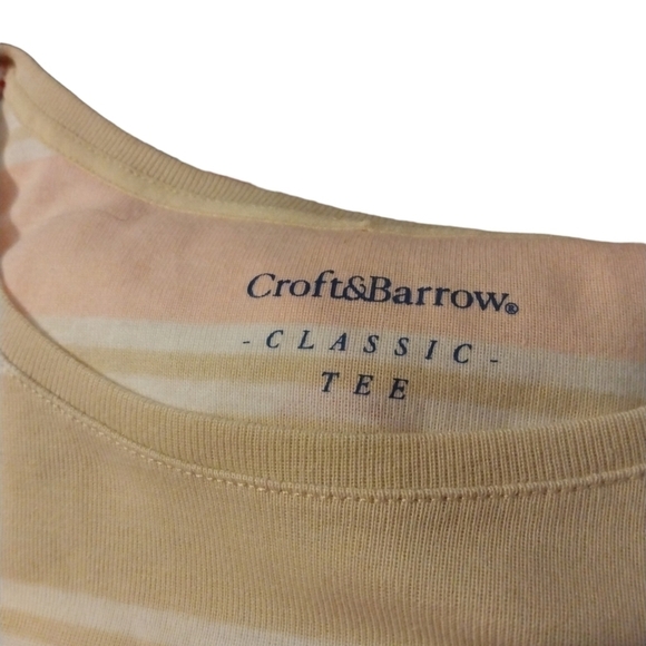 Croft & Barrow Pink,Tan,&White Horizontal Striped Long Sleeved Comfort Tee XL - Picture 2 of 12